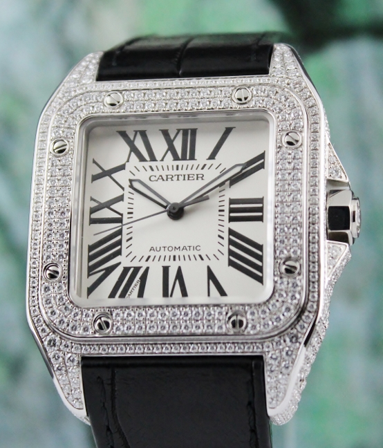 (image for) Cartier Santos 100XL Diamond Stainless Steel Automatic Watch / 2656